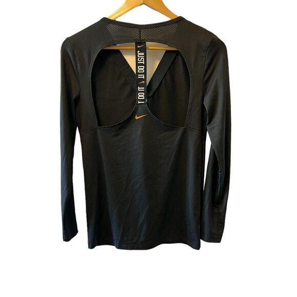 NIKE DRI FIT Black Lightweight Cut Out Workout Long Sleeve Top S - Picture 4 of 7